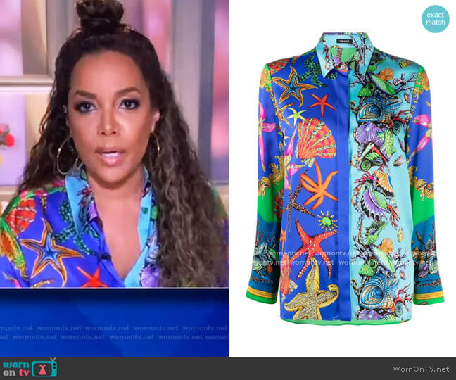 Versace Shell-print long-sleeve shirt worn by Sunny Hostin on The View
