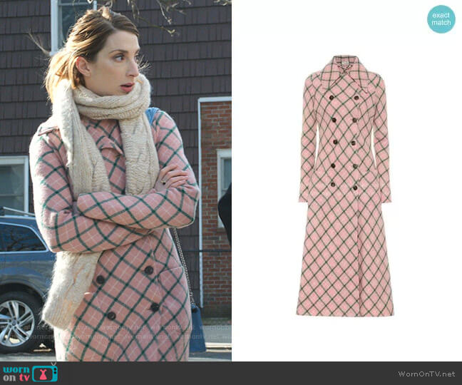Miu Miu Wool-Blend Checked Coat worn by Lauren (Molly Bernard) on Younger