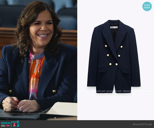Zara Tailored Blazer with Buttons worn by Sara Castillo (Lindsay Mendez) on All Rise