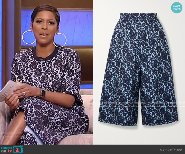 Adam Lippes Bonded corded lace and jersey culottes worn by Tamron Hall on Tamron Hall Show