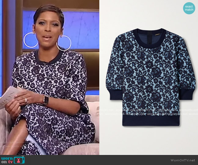 Adam Lippes Bonded corded lace and jersey sweatshirt worn by Tamron Hall on Tamron Hall Show