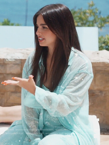 Addison Rae’s turquoise sequin blouse and pants on Keeping Up with the Kardashians