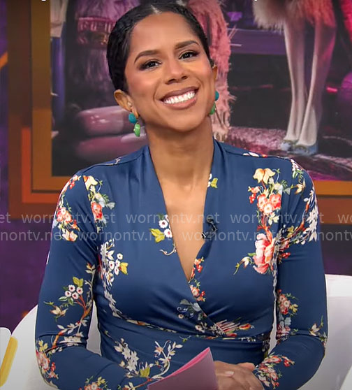 Adriana Diaz’s teal floral long sleeved dress on CBS Mornings