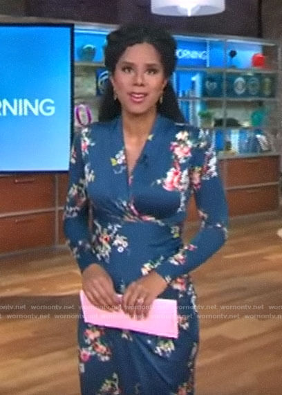 Adriana Diaz’s teal floral long sleeved dress on CBS Mornings