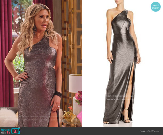 Aidan by Aidan Mattox Metallic Knit One-Shoulder Gown
