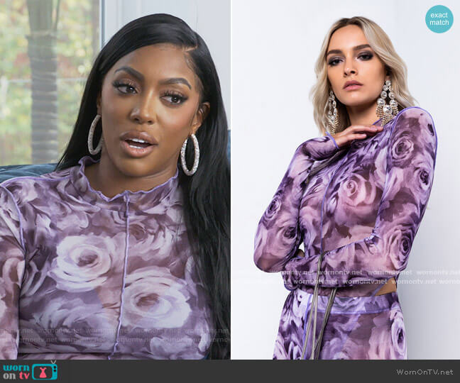 Akira Get me Roses Mesh Long Sleeve Bodysuit worn by Porsha Williams on The Real Housewives of Atlanta