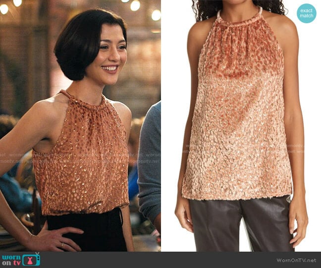 A.L.C. Kinsa Halter Top worn by Rosanna Williams (Katie Findlay) on Zoeys Extraordinary Playlist