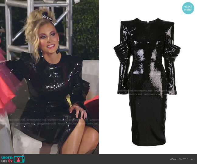Alex Perry Sequin Midi Dress worn by Stephanie Hollman on The Real Housewives of Dallas
