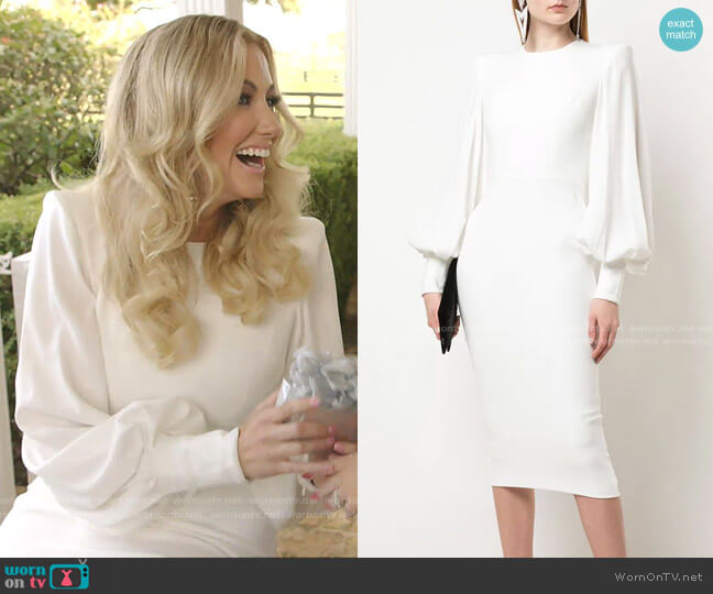 Alex Perry Structured Shoulder Billowed Sleeve Dress worn by Stephanie Hollman on The Real Housewives of Dallas