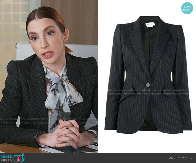 Alexander McQueen Tailored Pinstripe Blazer worn by Lauren (Molly Bernard) on Younger