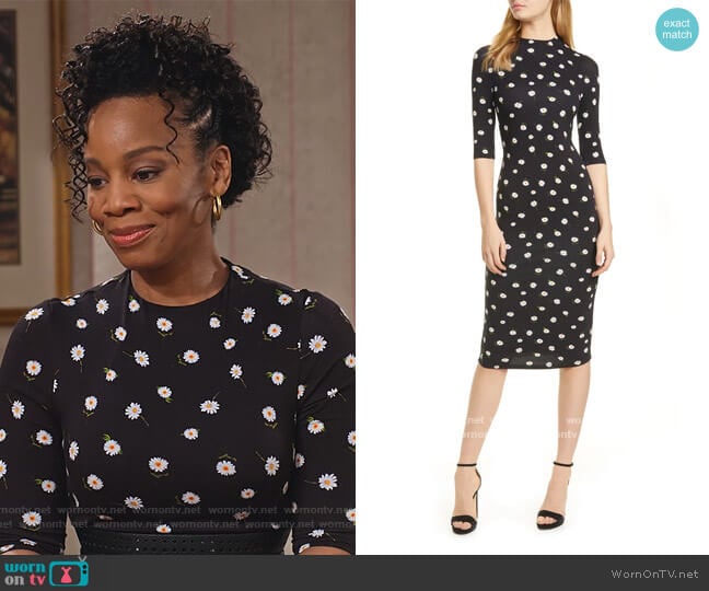 Alice + Olivia Delora Floral Print Mock Neck Sheath Dress