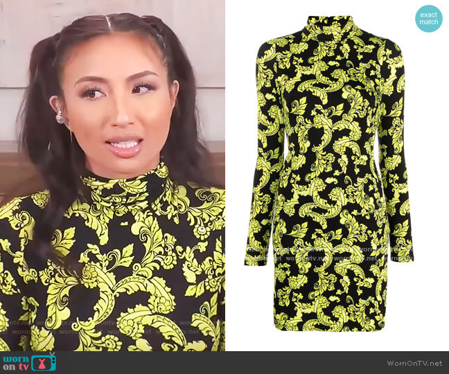 Alice + Olivia Delora Turtleneck Mini-dress worn by Jeannie Mai on The Real