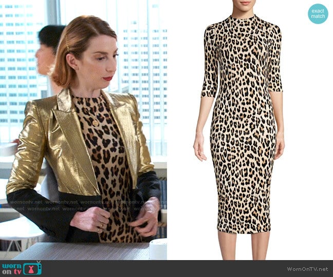 Alice + Olivia Delora Leopard Bodycon Dress worn by Lauren (Molly Bernard) on Younger