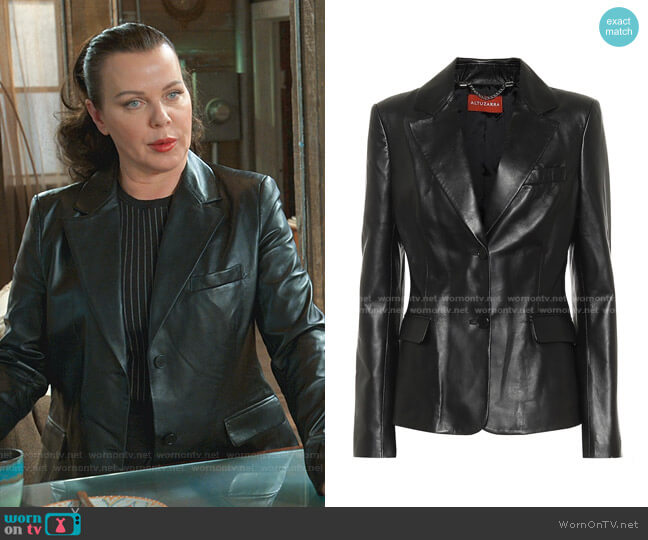 Altuzarra Single-Breasted Leather Blazer worn by Maggie (Debi Mazar) on Younger