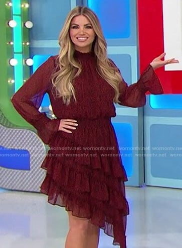 Amber’s red asymmetric ruffled dress on The Price is Right