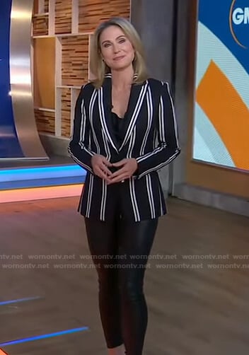 Amy’s black striped blazer and leather leggings on Good Morning America