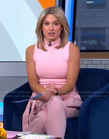 Amy’s pink high neck sleevelss top on Good Morning America