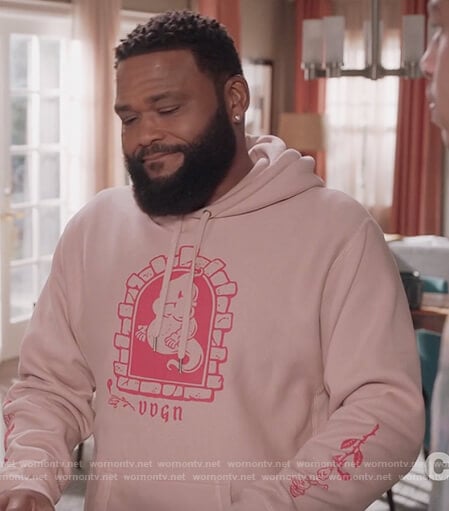 Andre’s pink ghost print hoodie on Black-ish