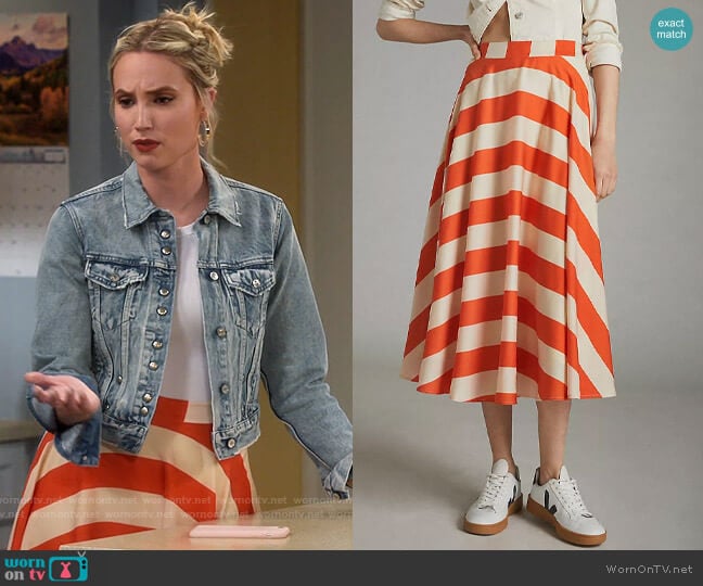 Mare Mare Ilsa Striped Midi Skirt worn by Mandy Baxter (Molly McCook) on Last Man Standing