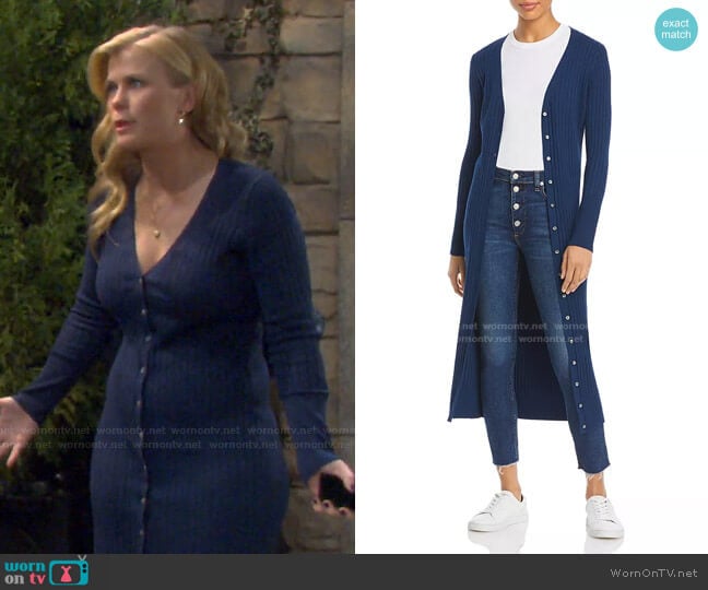 Aqua Ribbed Long Cardigan worn by Sami Brady (Alison Sweeney) on Days of our Lives