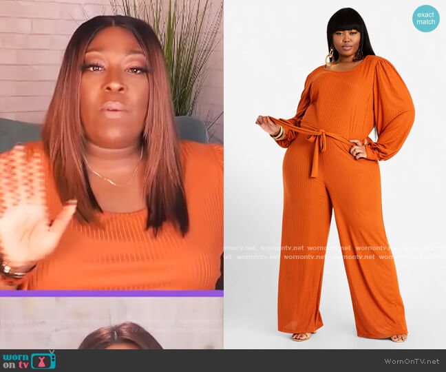 Ashley Stewart Belted Wide Leg Keyhole Jumpsuit worn by Loni Love on The Real