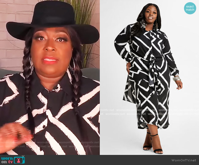 Ashley Stewart Stripe Semi Sheer Duster Button Up worn by Loni Love on The Real