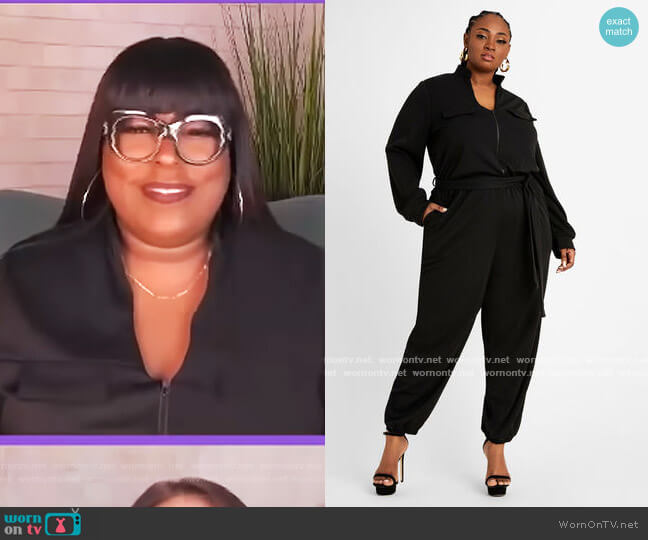 Ashley Stewart Belted Utility Jogger Jumpsuit worn by Loni Love on The Real