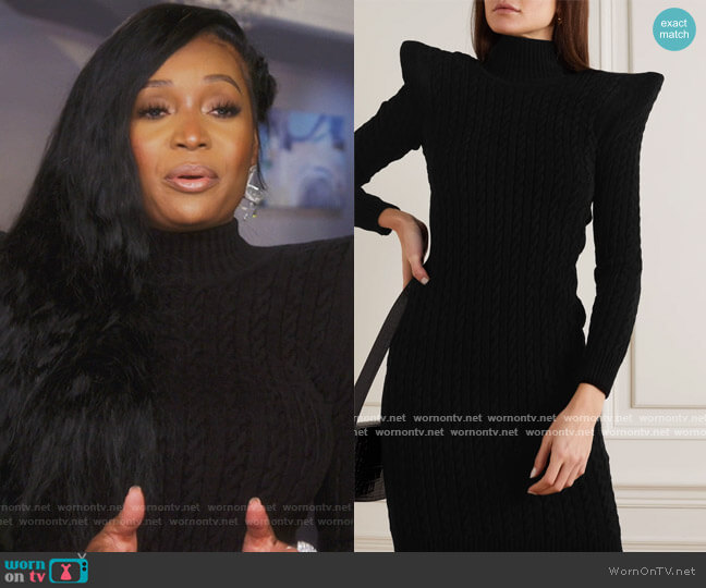 Balenciaga Pagoda cable knit-effect velvet turtleneck midi dress