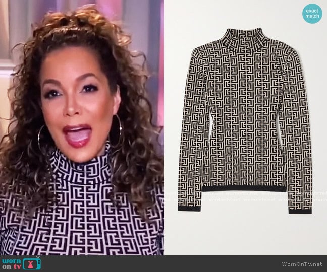 Balmain Jacquard-knit turtleneck sweater worn by Sunny Hostin on The View