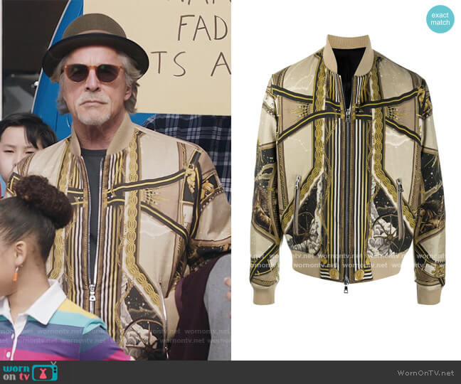 Balmain Printed Bomber Jacket worn by Rick (Don Johnson) on Kenan
