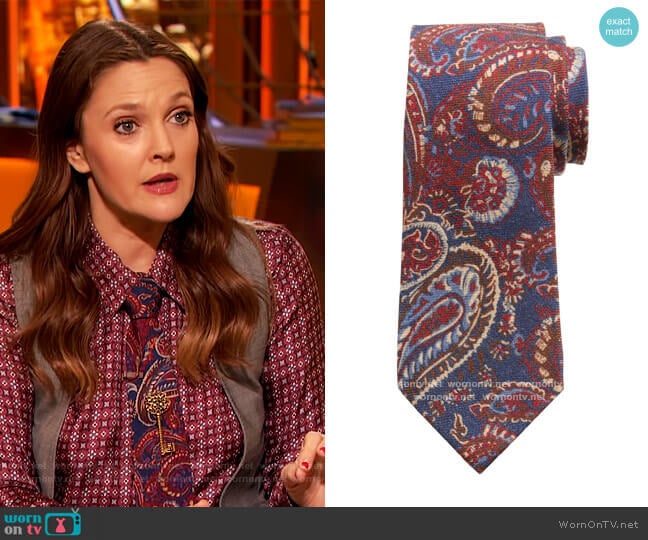 Banana Republic Dre Paisley Wool Tie worn by Drew Barrymore on The Drew Barrymore Show