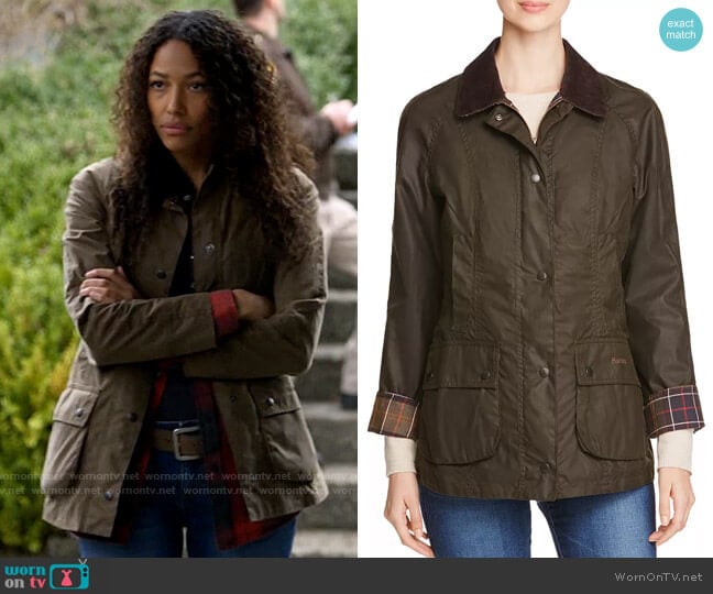 Barbour Classic Beadnell Waxed Cotton Jacket worn by Cassie Dewell (Kylie Bunbury) on Big Sky