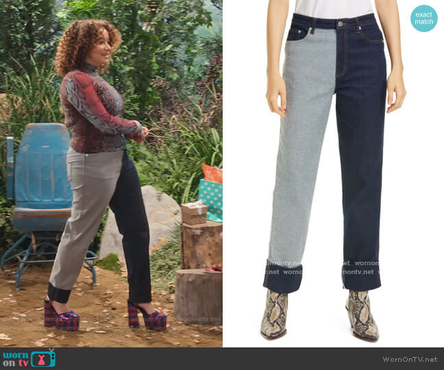 Baum Und Pferdgarten Nadeen Inside Out High Waist Ankle Jeans worn by Jade (Talia Jackson) on Family Reunion
