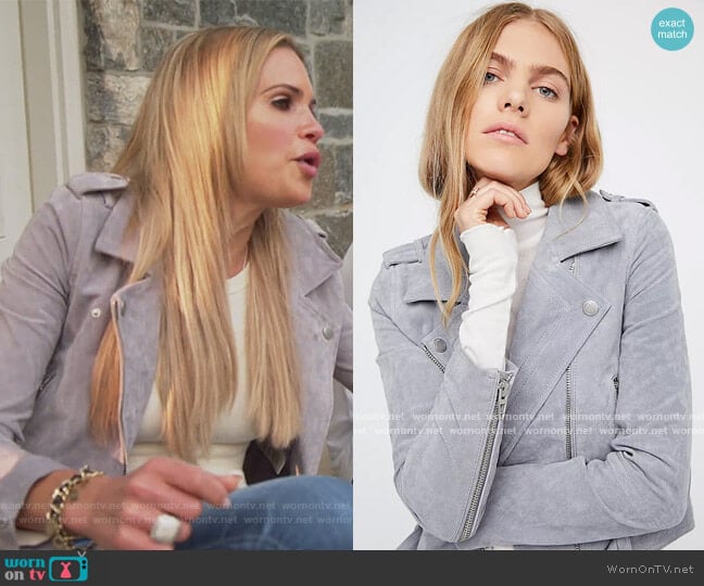 Blank NYC Suede Moto Jacket worn by Jackie Goldschneider on The Real Housewives of New Jersey