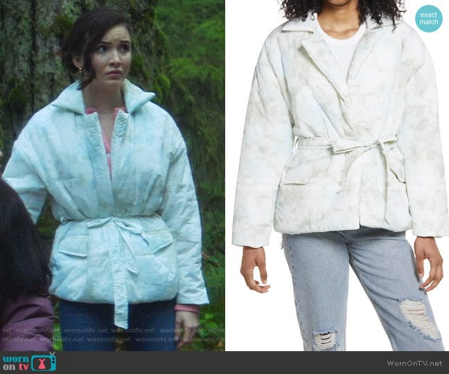 Blank NYC Quilted Wrap Jacket worn by Bess (Maddison Jaizani) on Nancy Drew
