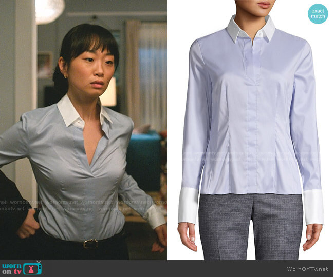 Boss Bashina Lightweight Poplin Stretch Colorblock Blouse worn by Emily Kang (Alice Lee) on Zoeys Extraordinary Playlist