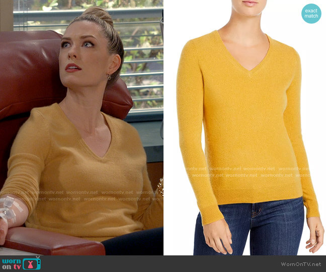 C by Bloomingdales V-Neck Cashmere Sweater in Mustard worn by Samantha (Briga Heelan) on B Positive