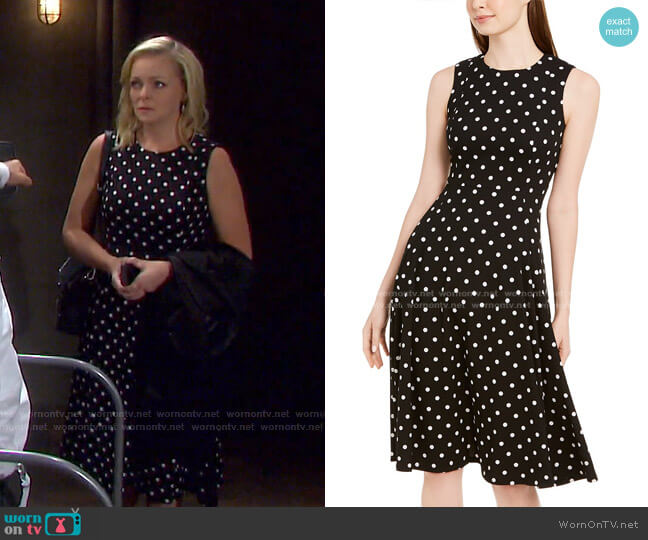Calvin Klein Polka-Dot Fit & Flare Dress worn by Belle Brady (Martha Madison) on Days of our Lives