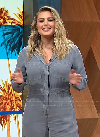Carissa’s grey utility jumpsuit on E! News Daily Pop