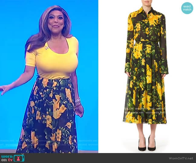 Carolina Herrera Floral Pleated Midi Skirt worn by Wendy Williams on The Wendy Williams Show