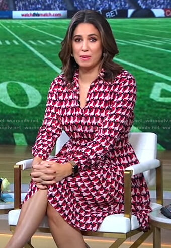 Cecilia’s pink geometric print shirtdress on Good Morning America