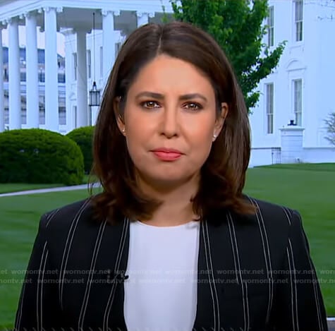 Cecilia’s black striped collarless blazer on Good Morning America