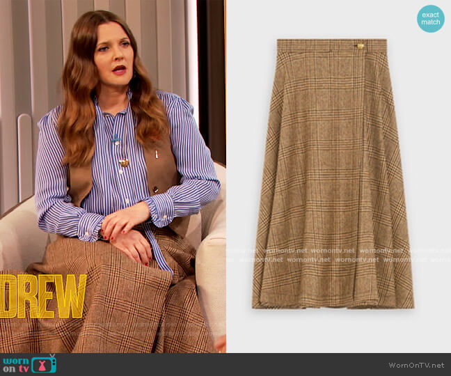 Celine 70's Midi Skirt worn by Drew Barrymore on The Drew Barrymore Show