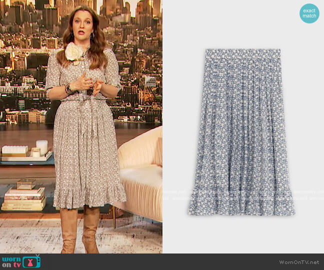 Celine Prairie Skirt in Printed Silk Crepon worn by Drew Barrymore on The Drew Barrymore Show