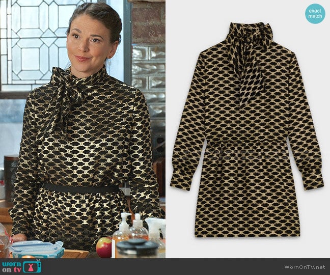 Celine Short Dress with Lavalliere Tie Bow Collar worn by Liza Miller (Sutton Foster) on Younger
