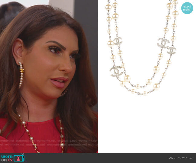 Chanel Graduated Pearl Crystal Twisted CC Long Necklace worn by Jennifer Aydin on The Real Housewives of New Jersey