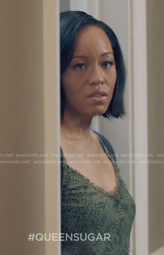 Charley’s green snake print cami on Queen Sugar