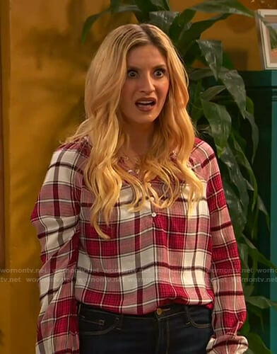 Chelsea’s red plaid blouse on Ravens Home