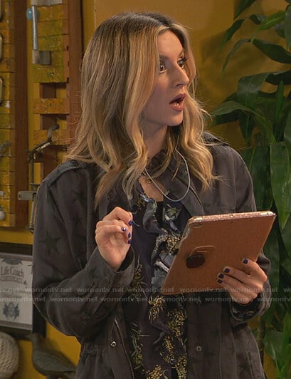 Chelsea’s grey star print utility jacket on Ravens Home