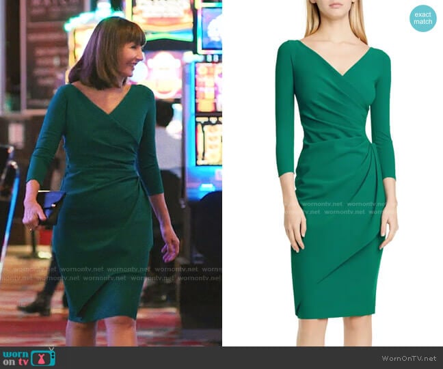 Chiara Boni La Petite Robe Charisse Ruched Long Sleeve Cocktail Dress worn by Maggie Clarke (Mary Steenburgen) on Zoeys Extraordinary Playlist